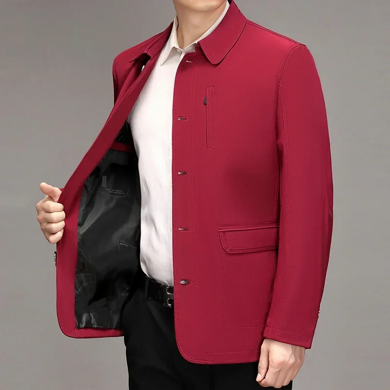 High-quality dad jackets for spring and autumn, men's lapel button-up jackets for middle-aged men, and men's jackets for the eld