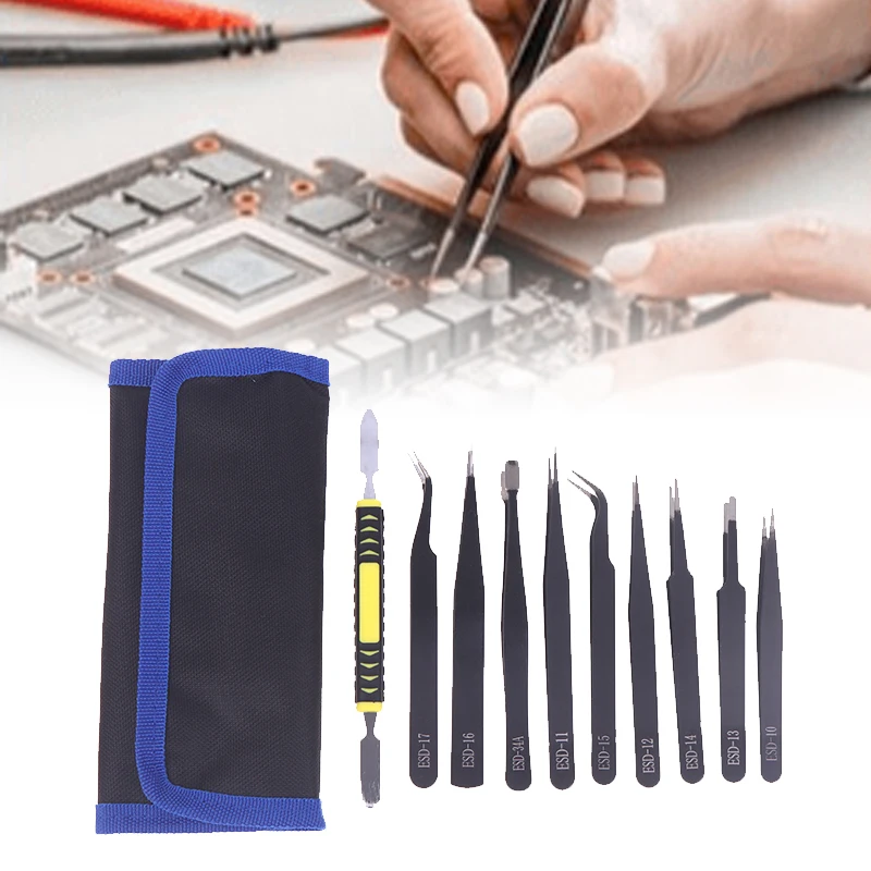 9 Teile/satz Edelstahl Anti Statische Pinzette Set Präzision Elektronische Reparatur Werkzeuge Für Wartung Präzision Tipps