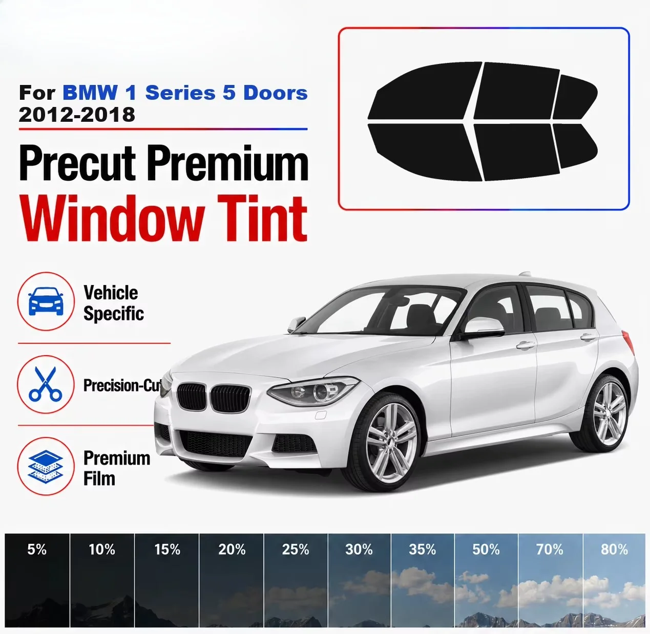 Premium Precut Window Tint Kit Front Rear Windows Rear Windshield For BMW 1 Series 5 Doors 2012-2018 Car Solar Nano Ceramic Film
