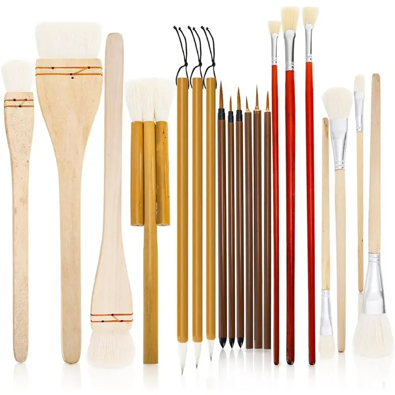 

AT63-для акриловой живописи, акварельной живописи маслом, 20 упаковок кистей для керамической глазури-шерстяных кистей с деревянной ручкой