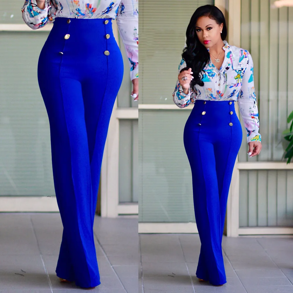 

Wepbel Y2K Fashion Trousers Women Solid Color Slim Double-Breasted Flared Pants High Waist Office Lady Straight Pants Bottom