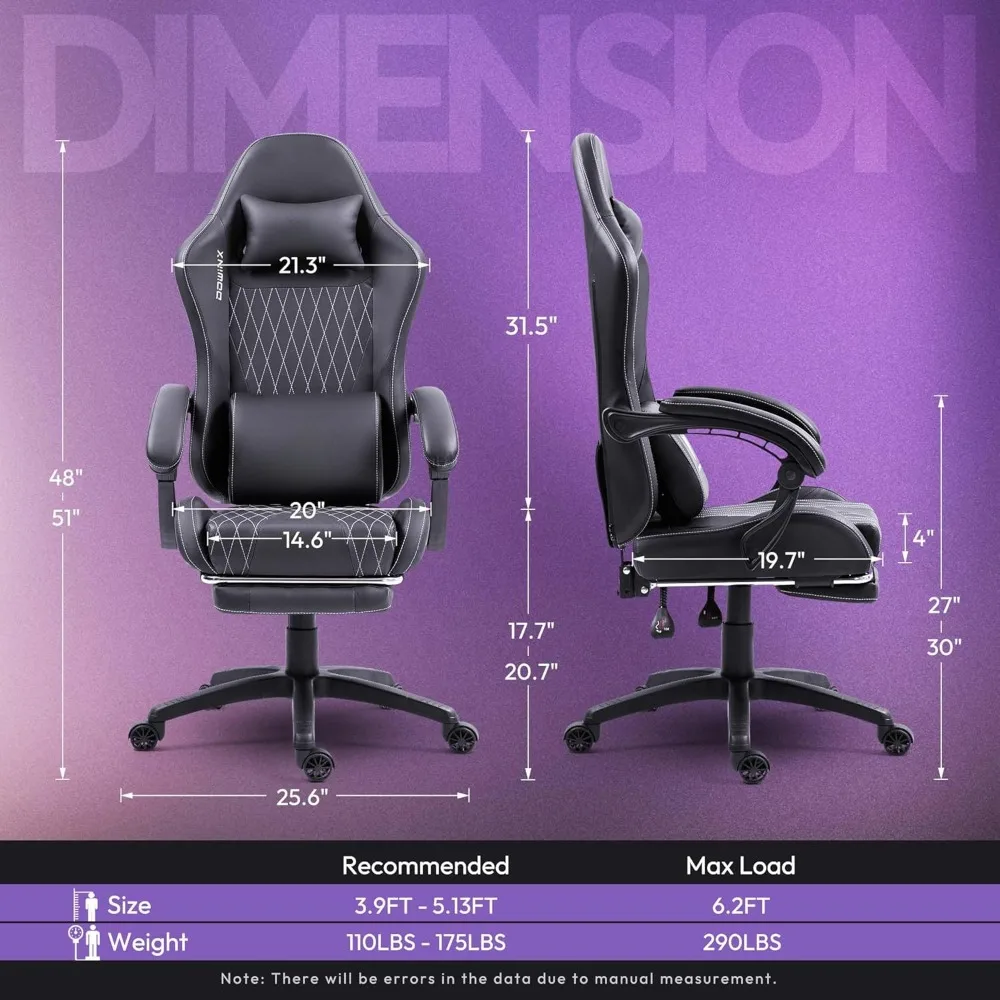 Gaming Chair with Pocket Spring Cushion, Headrest, Footrest 290LBS, Ergonomic Leather Massage Computer Chair