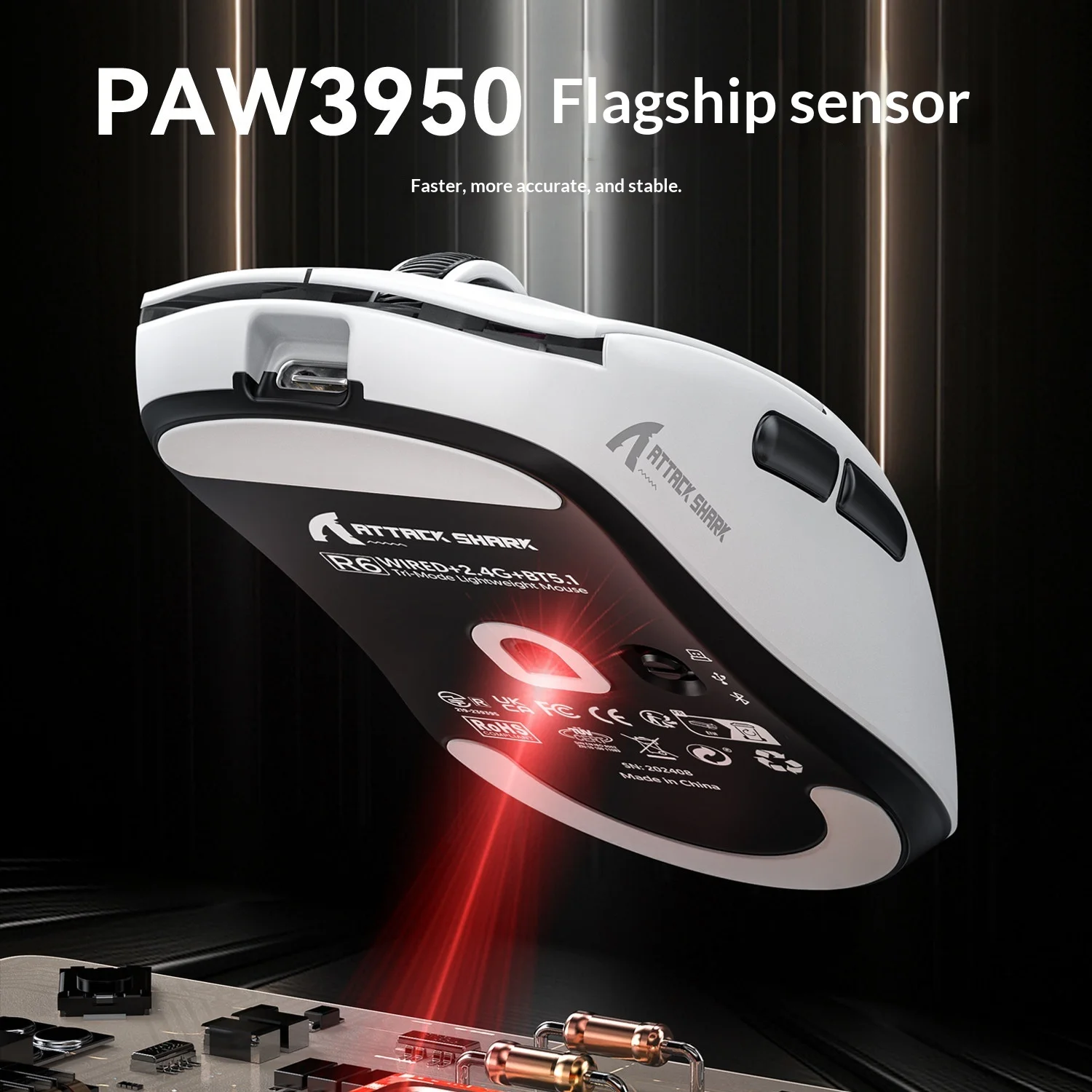 ATTACK SHARK R6 Wireless 8K Hz Gaming Mouse,Nordic 52840 MCU,PixArt PAW3950 Gaming Sensor,42000 DPI,750IPS,SUPERLIGHT 38g