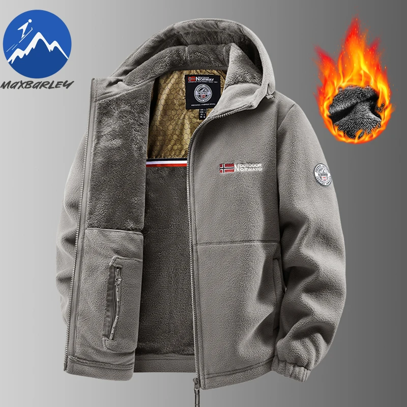 Maxbarley Brand Winter Fleece Jacket Men Casual Thickened Wool Coat Athleisure Design Warm Fashion Hooded Jackets Snow Ski Suit
