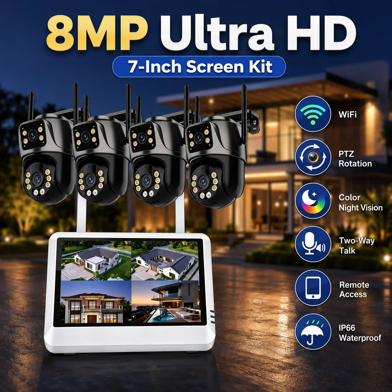 8MP WiFi CCTV Camera System Kit including 4CH and 8CH NVR with 5MP Monitor for Human Detection Wireless Surveillance System