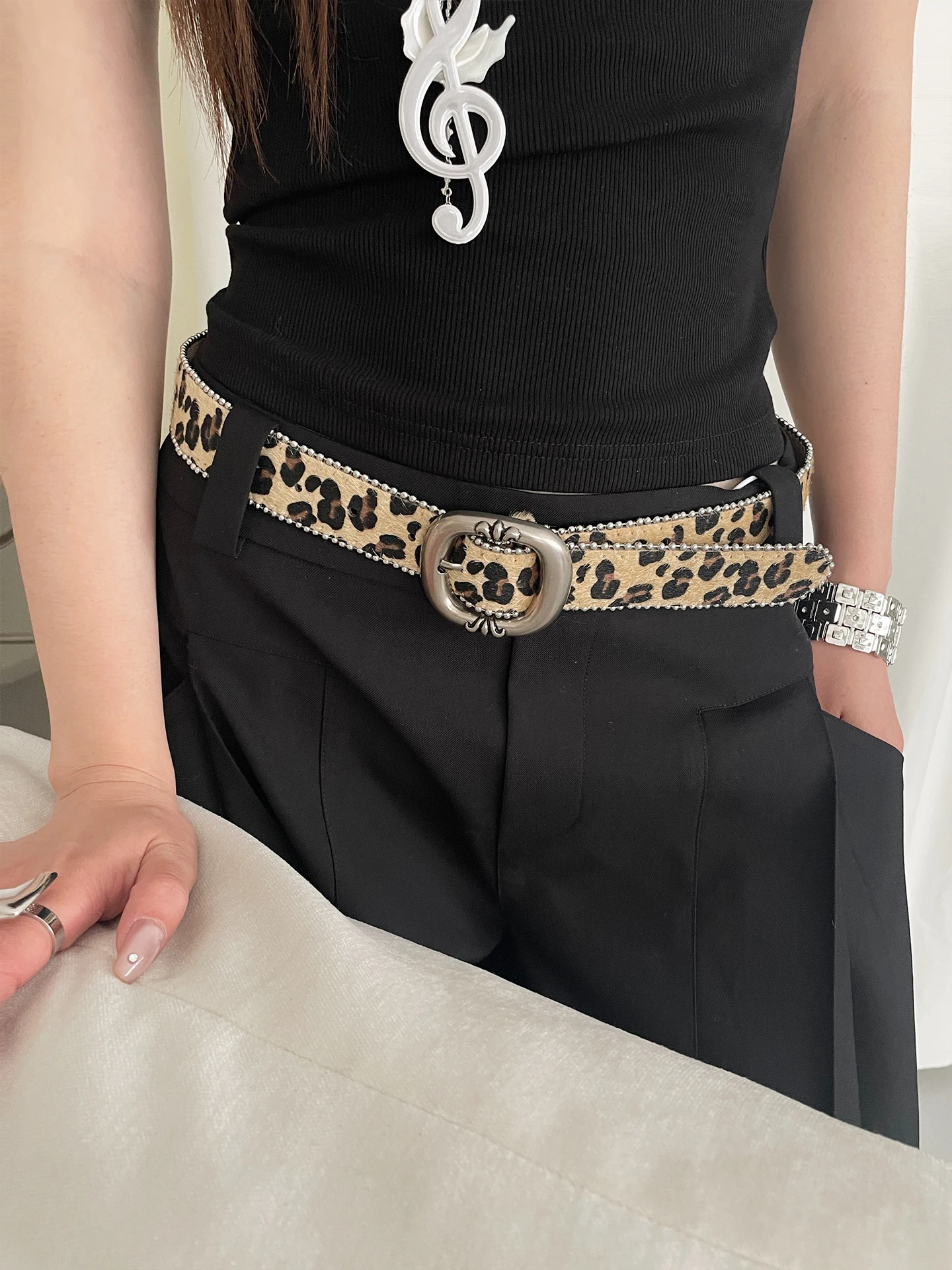 Leopard Print Hot Girl Style Y2K Stitched Belt Women's Trendy Jeans Matching Unique Slimming High-End Leather Belt