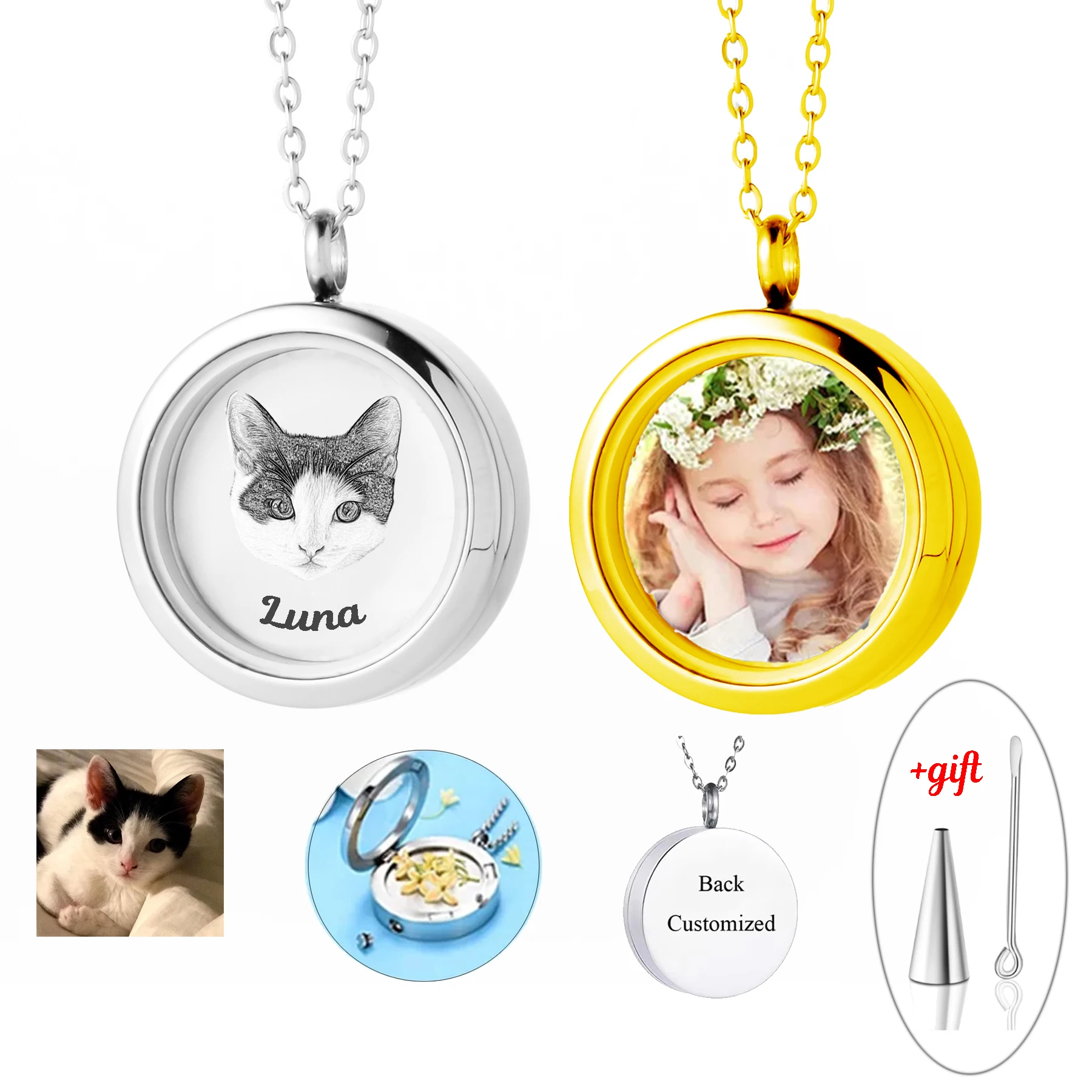 Personalized Glass Photo Frame Urn For Ashen Engravable Pendant Stainless Steel Keepsake Jewelry Necklace For Women Men Gift