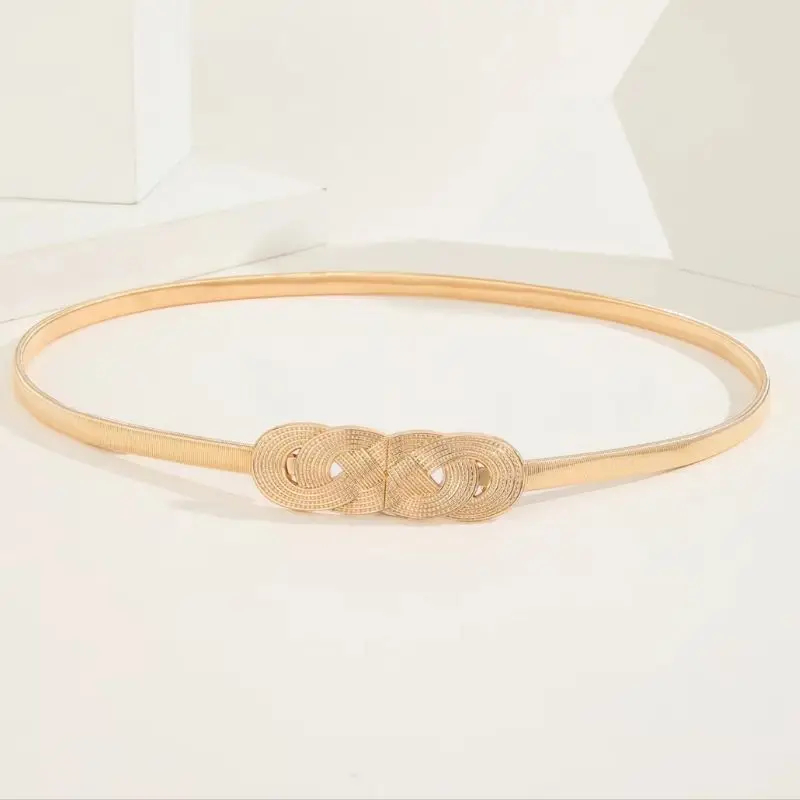 حزام سلسلة معدنية قابلة للتعديل، حزام مطاطي نسائي ذهبي وفضي للجينز والفساتين، إكسسوار Y2K