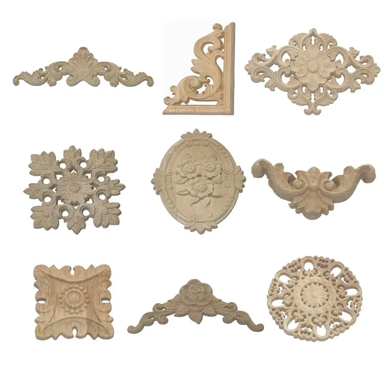 European Style Solid Wood Furniture Decorative Floral Applique Patch Door Flower Cabinet Cross Carved Bed