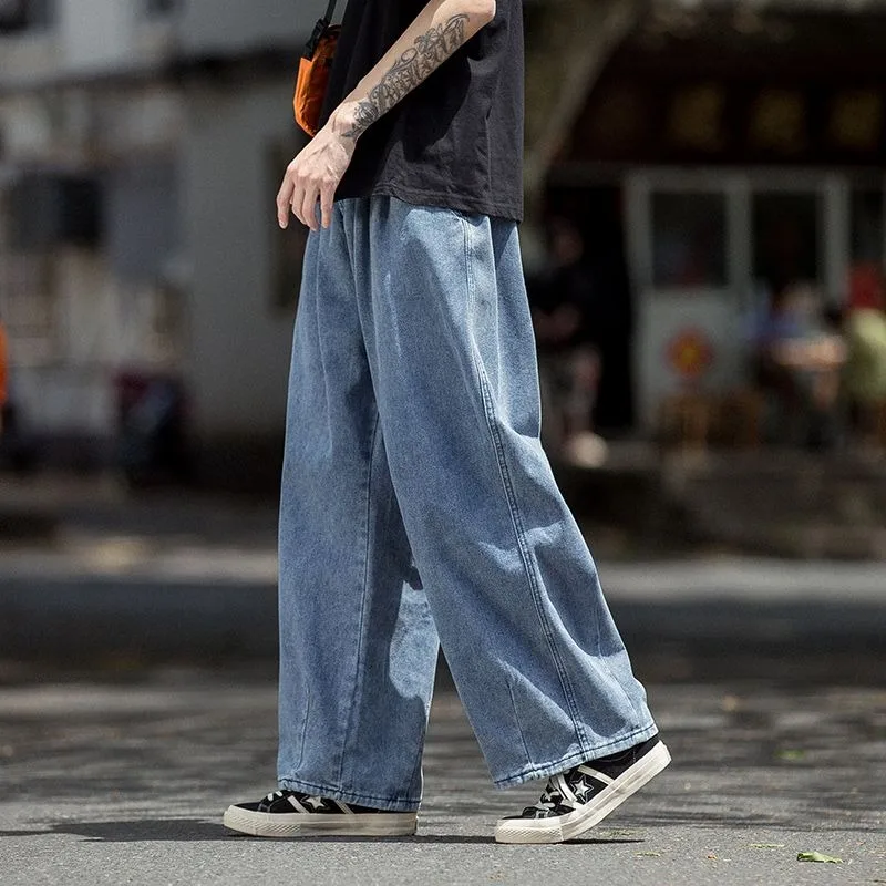 Men's k Gray Loose Wide-Leg Denim Pants Casual Oversized Baggy Jeans Daily Streetwear Trousers - view 4