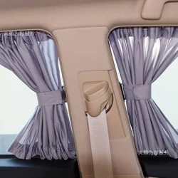 Aluminum Rails Shrinkable Car Front Rear Windows Sun Shade Visor Sunshade Curtain - Gray (Pack of 2)