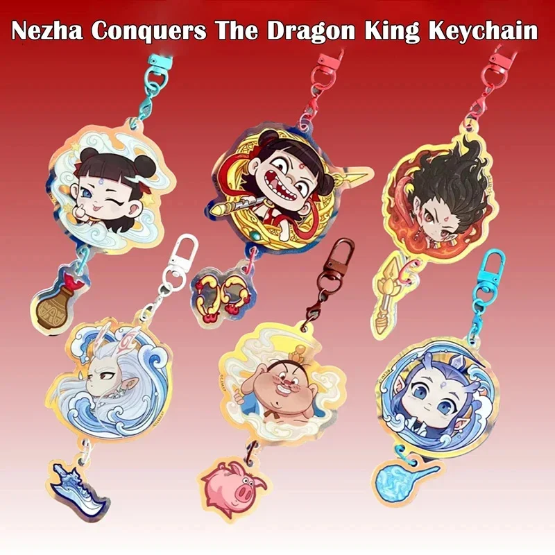 Nezha Key Chain Acrylic Cute Cotton Nezha Aobing Backpack Pendant Car Interior Accessories 55mm Independently Packaged Gift