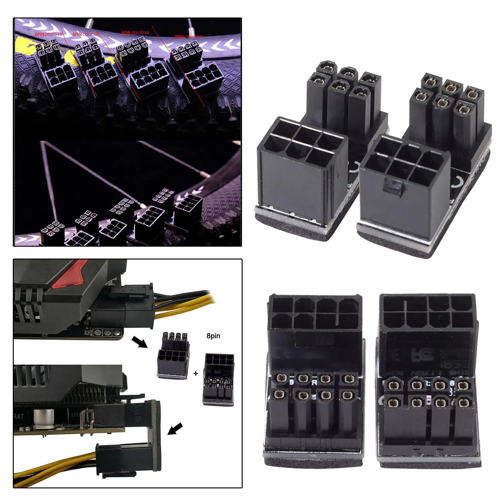 2 Pieces GPU VGA 180 Degree Angle Adapter for Desktops Graphics Card Black
