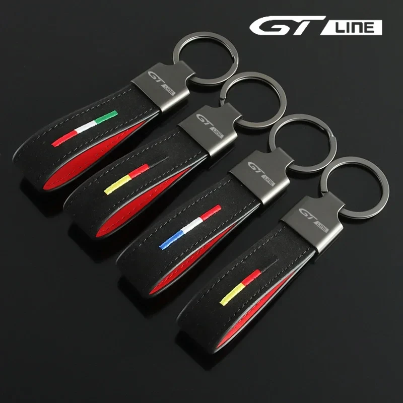 Suede Car Keychains Key Ring Pendant for Peugeot GT Line Logo 205 3008 206 5008 308 208 408 407 107 Auto Key Chains Accessories