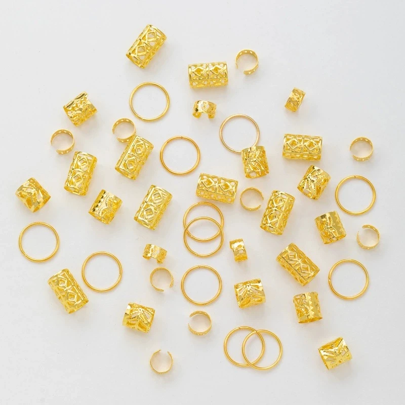 80pcs Hair Braiding Metal Cuffs DIY Hollow Out Hair Ring Dreadlocks Beads Hair Braid Rings Clip Dread Decoration/Accessories