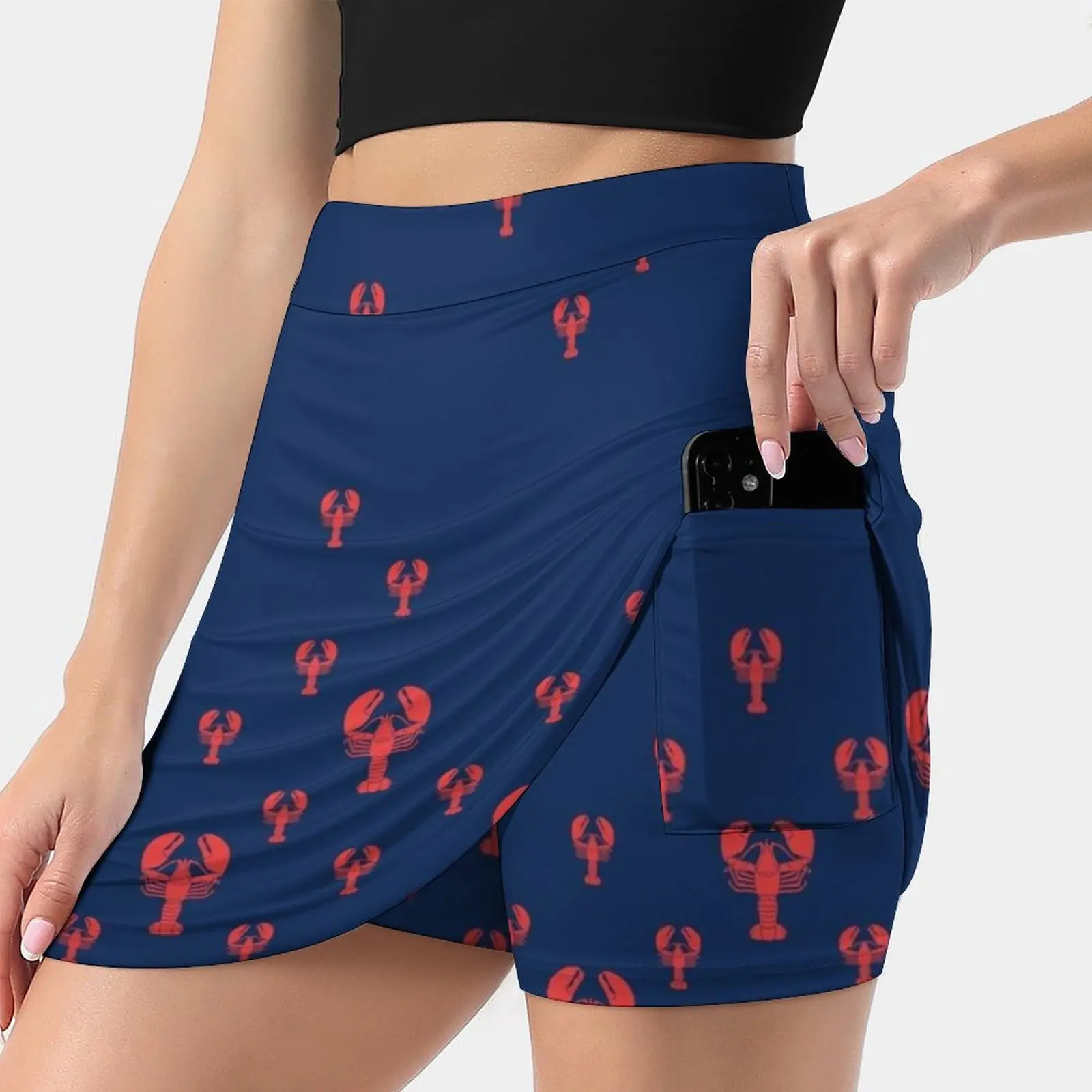 

Lobster Squadron On Navy Women's skirt Mini Skirts A Line Skirt With Hide Pocket Lobster Langouste Shrimp Crab Navy Red