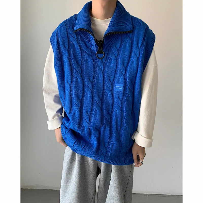 

Loose Casual Stand Collar Sweater Vest ex Svel Knitted Outerwear Youth Trendy Sle Pure Color V-ne Autumn Wear