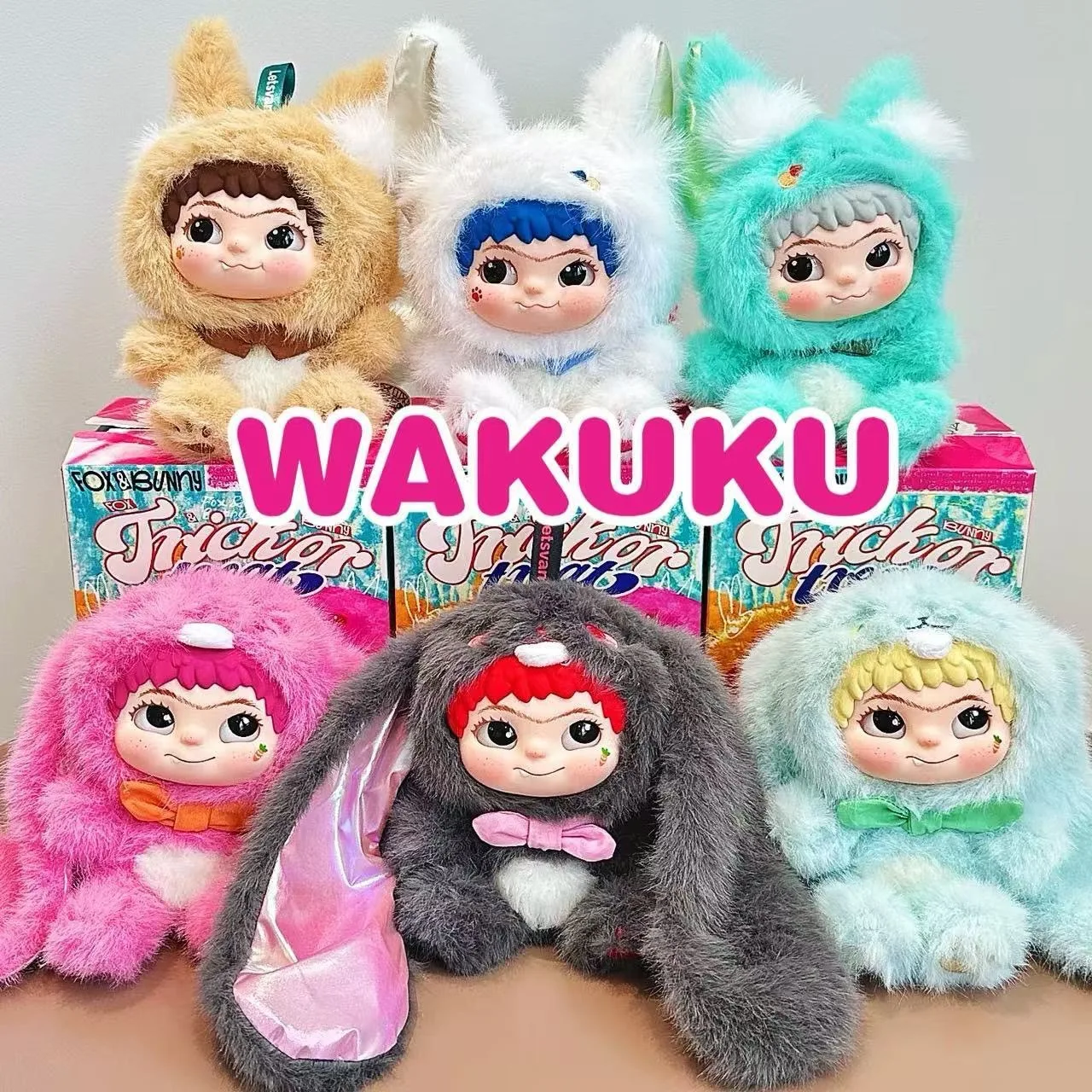 

Wakuku V2 Blind Box Fox & Bunny Trick Or Treat Series Виниловая кукла Сумка-сюрприз Брелок Модные игрушки Mystery Box Индивидуальные подарки