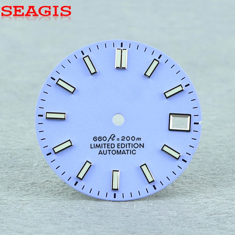 

Циферблат NH35 28,5 мм, циферблат часов BGW9 Lume, чистый синий цвет, классический skx007, качественные аксессуары для часов, без логотипа