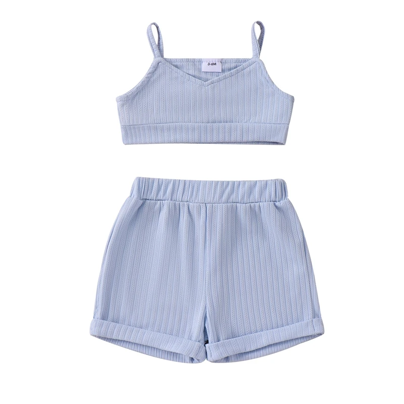 

Toddler Baby Girl Summer Clothes Ribbed V Neck Cami Crop Top and Shorts Infant Outfits Set Cute Clothing Sets