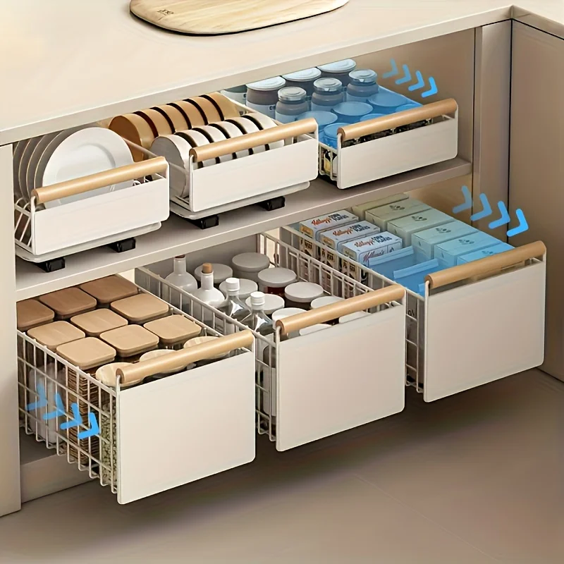 Space-Saving Kitchen Drawer Organizer, Pull Out Storage Rack for Storing Plates, Bowls, and Spices Kitchen Organizer and Storage