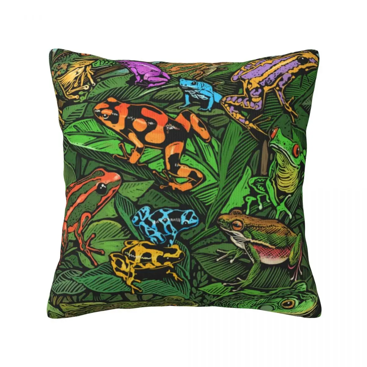 

Poison Dart Frog Pillow Case Nature Wildlife Polyester Hugging Pillowcase Zipper Summer Retro Cover