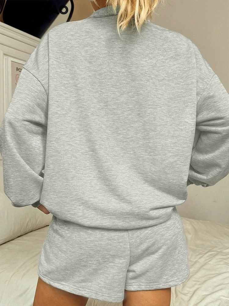 AODEBIAO Grey Sports Hoodie Women Autumn Winter Long Sleeves Fashion Print Hoodie Casual Streetwear Turtleneck Long Hoodie Women