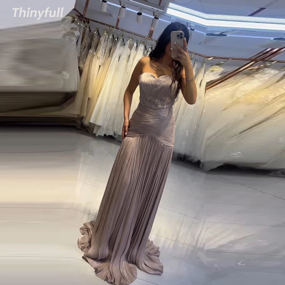 

Thinyfull Arab Modern Prom Dresses Sweetheart Sleeveless Mermaid Evening Gown Glitter Satin Dress robes de soirée Customized