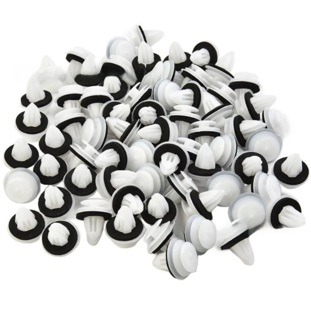 100pcs/set Plastic Door Panel Clips with Sealing Rings Fixed Rivet Bumper Clips White Automotive Fasteners Rivet Trim Fastener
