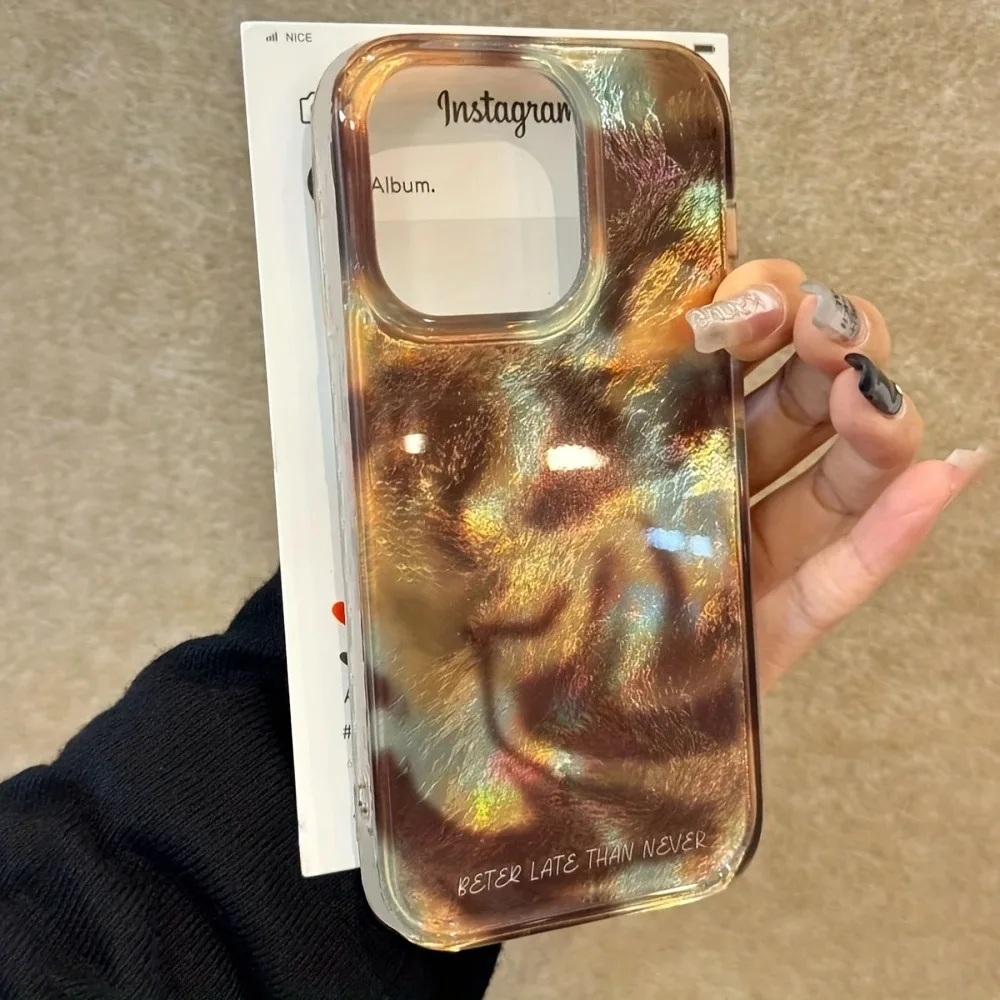 

Korean Artistic Glitter Gradient Tinfoil Pattern Case for iPhone 16 13 11 15 12 14 Pro Max 16E 7 8 Plus XS X XR SE Retro Cover