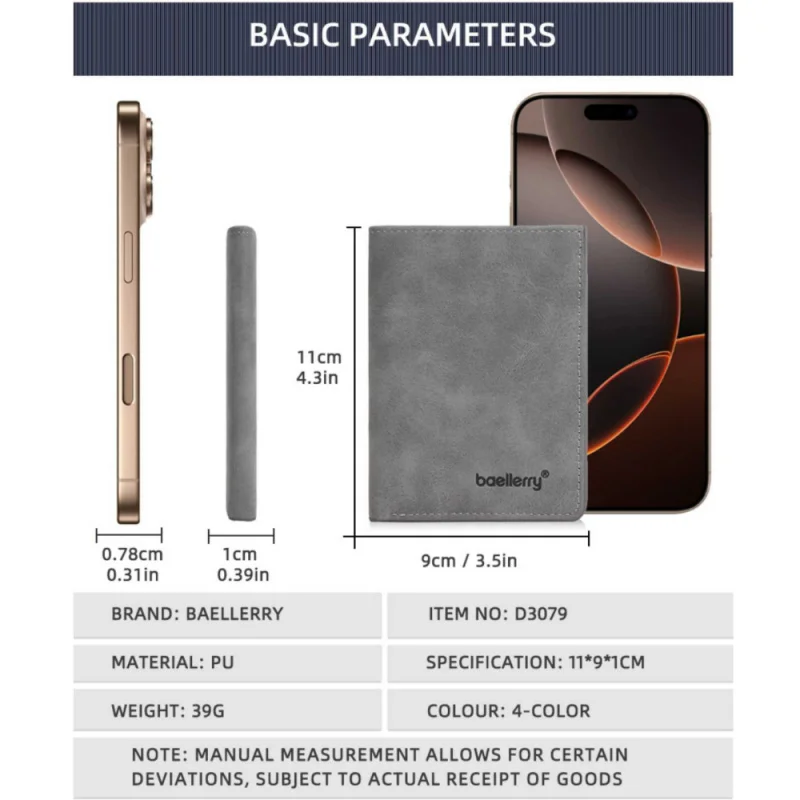 New Business Vertical Men'S Short Wallet, Fashionable And Simple, Multi-Slot Card Case, Youth Thin Matte Wallet, PU Small Wallet