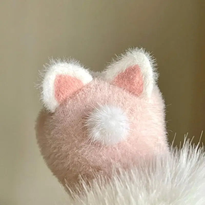 لطيف الوردي أرنب القط الأذن بوم بوم قفازات قطيفة الباردة واقية قفازات طالب شتاء دافئ خمسة أصابع قفازات النساء الإكسسوارات هدية عيد الميلاد