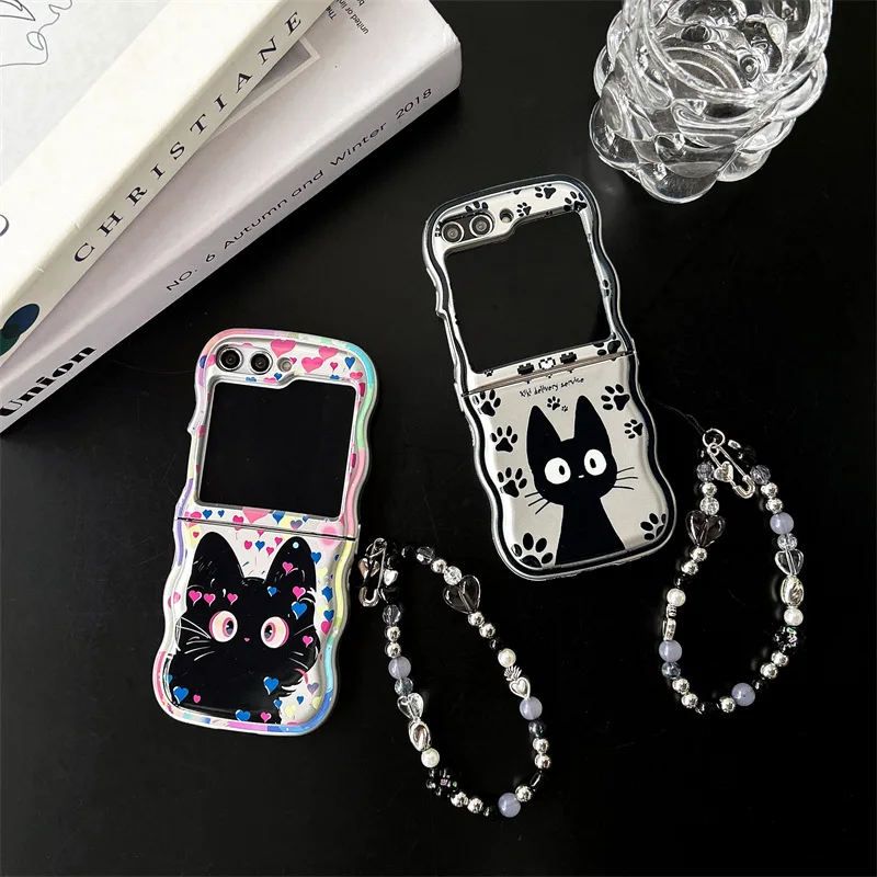 

Silver Graffiti Black Cat Phone Case for Samsung Galaxy ZFlip3 ZFlip4 ZFlip5 ZFlip6 Hard PC Back Cover for ZFlip6 Case Shell