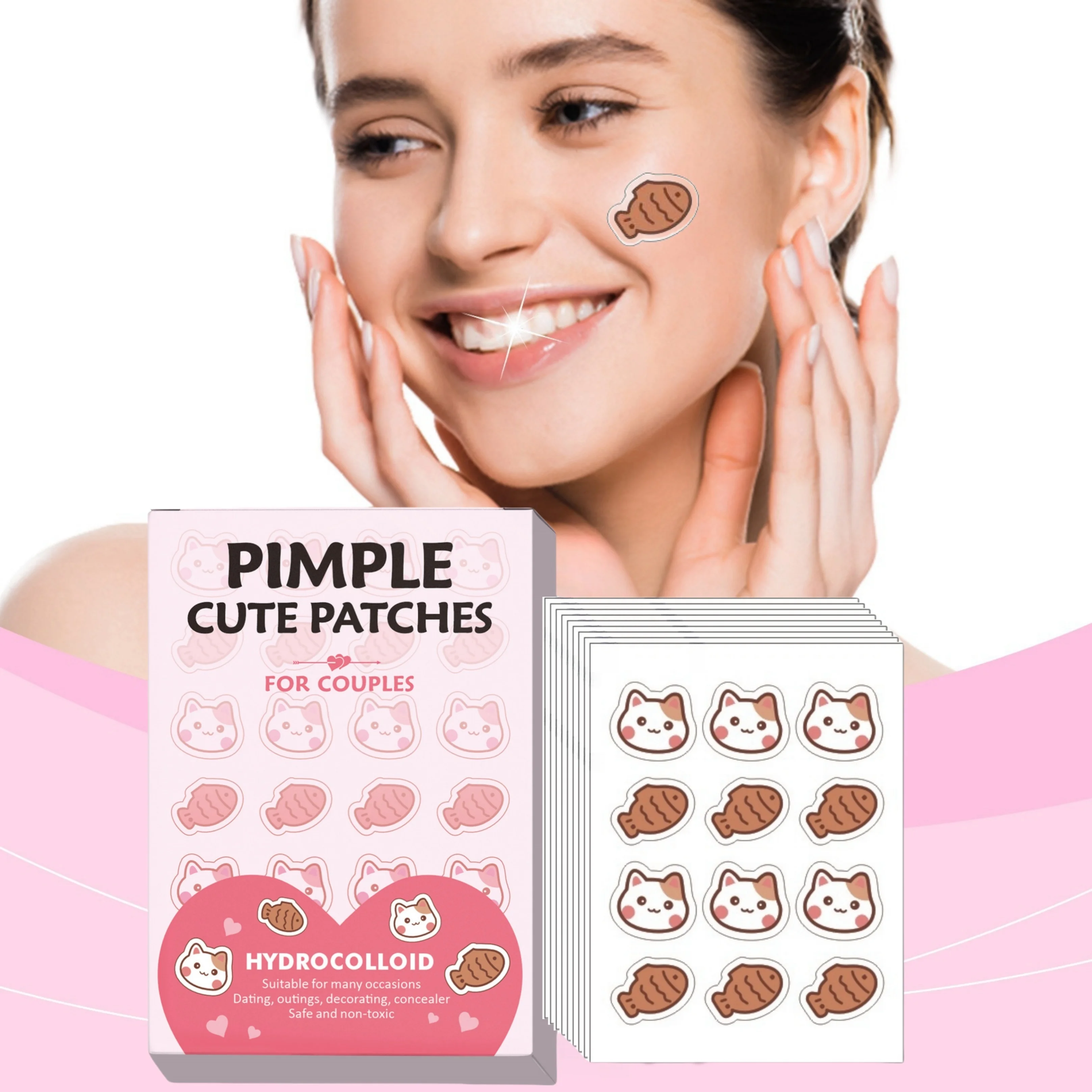 72 قطعة رقعة حب الشباب الكرتونية اللطيفة للقطط والأسماك، حل تغطية، سريع وفعال، بشرة لطيفة، مقاومة للماء، للجنسين، عطرة #4