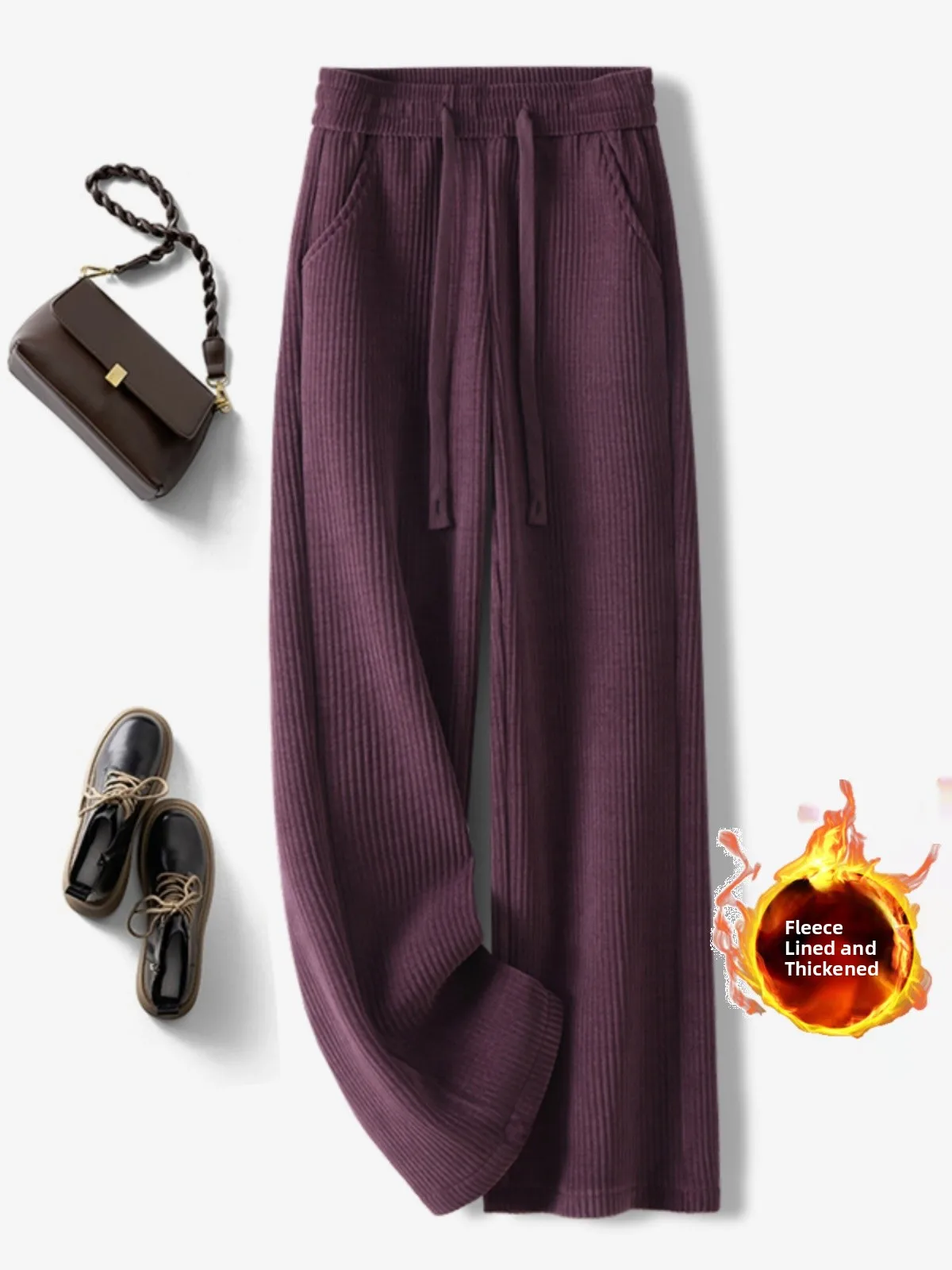 

Trendy Long Wide Leg Pants Women's plus Size Casual Velvet Drapey Straight Cut Winter Faionable Trousers Ladies' Premium