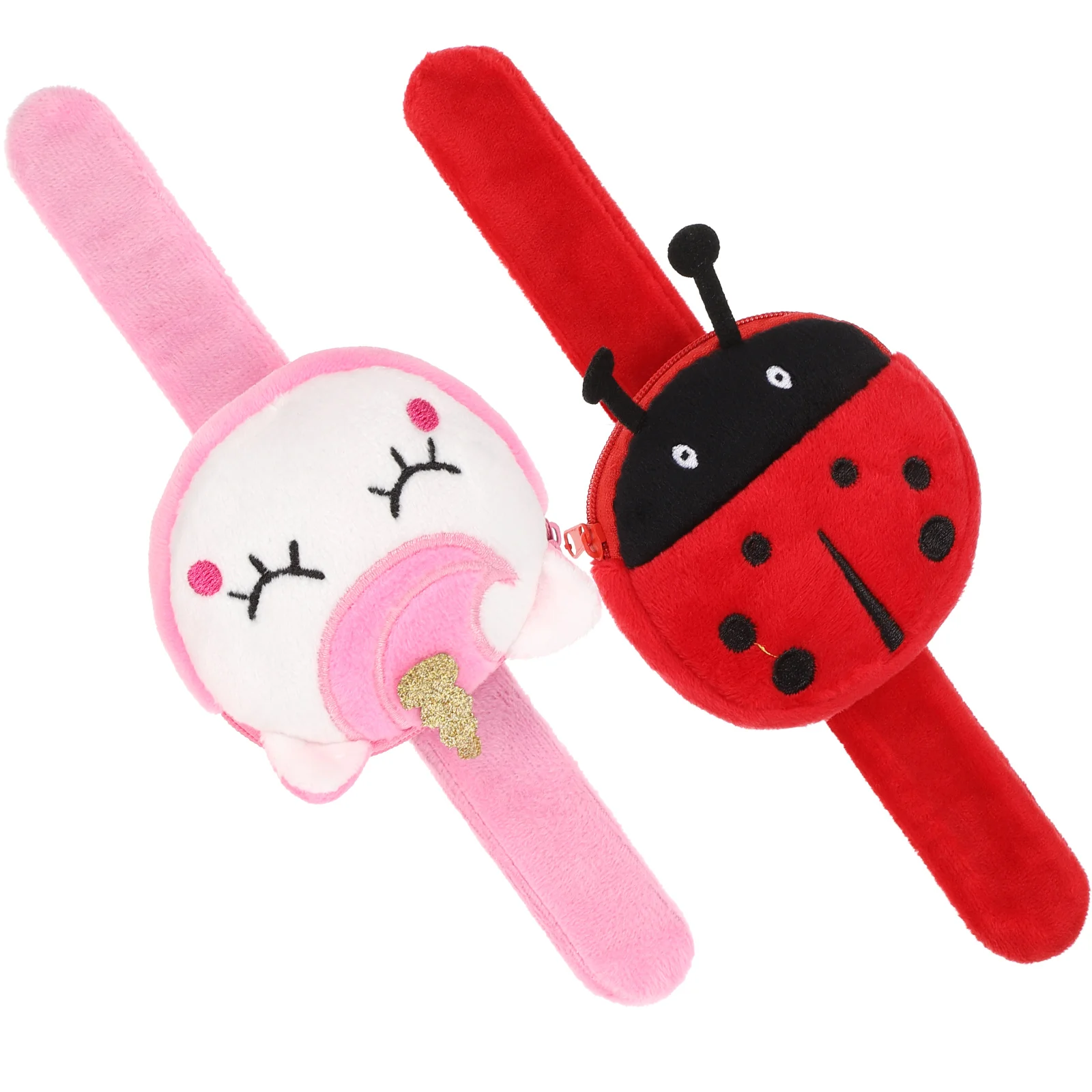 2 Pcs Ring Coin Purse Animal Slap Bracelets for Kids Crocodile Plush Snap Ladybug Stuffed Lovers