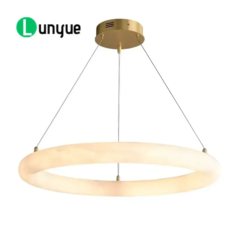 Postmodern Natural Alabaster Ring Chandelier LED Round Ceiling Light High CRI Simple Surface Mount Lighting for Hotel Living