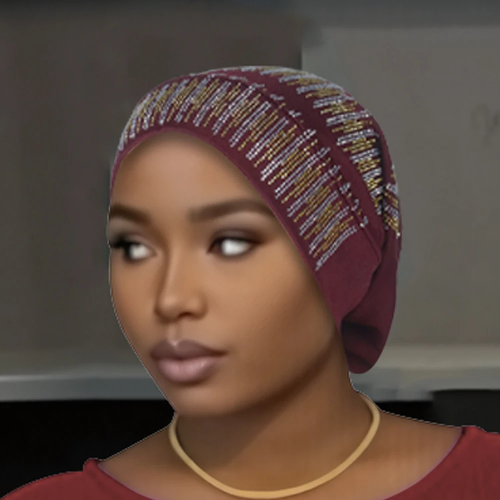 

African Women Diamonds Turban Women Chemo Cap Muslim Hijab Bonnet Beanies Hair Loss Headscarf Head Wrap Hat Cover Turbante Mujer