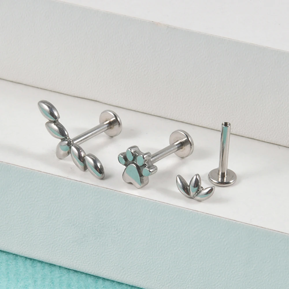1PC Surgical Steel Marquise Internal Thread Gold Plated Ear Tragus Cartilage Piercing Helix Earring Labret Lip Studs Jewelry