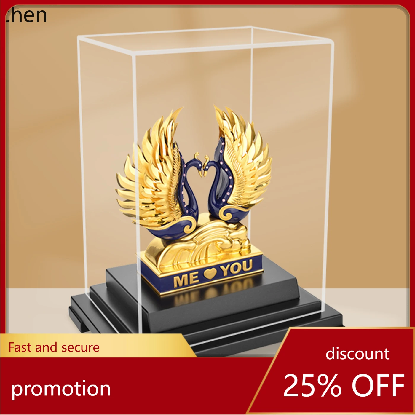 HT Gold Foil Ornament Pure Love Swan Wedding Gift for Best Friend New Wedding Gift Home Decoration Craft
