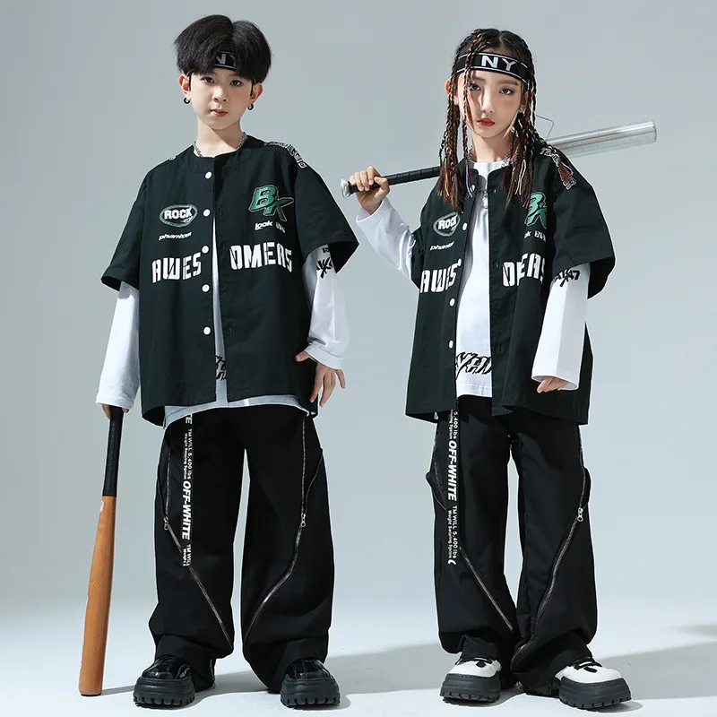 Costume de spectacle de danse de rue américaine pour enfants, ensemble trois pièces personnalisé pour garçons, Costume de piste de scène de danse Jazz pour filles