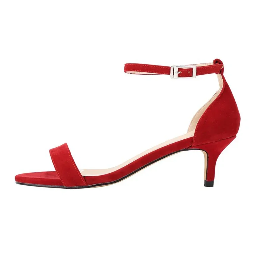 Women's Ankle Strap Sandals Fashion 2026 Summer 5cm Low High Heels Open Toe Female Buckle Velvet Sexy Pumps Red Wedding Shoes - view 5