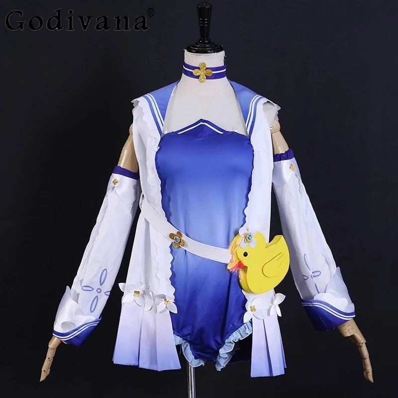 Barbara ชุดว่ายน้ําวิกผมสําหรับผู้หญิงคอสเพลย์เกมฮาโลวีน Carnival Party เครื่องแต่งกายฤดูร้อนสาวน่ารักชุด Genshin Impact ชุด