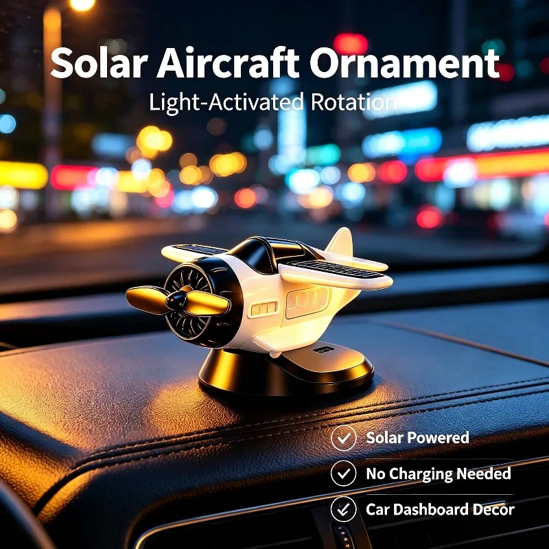 No Charging Needed Solar Airplane Car Ornament Vintage Plane Model Car Interior Decoration Desktop Ornament Car Lover Gift
