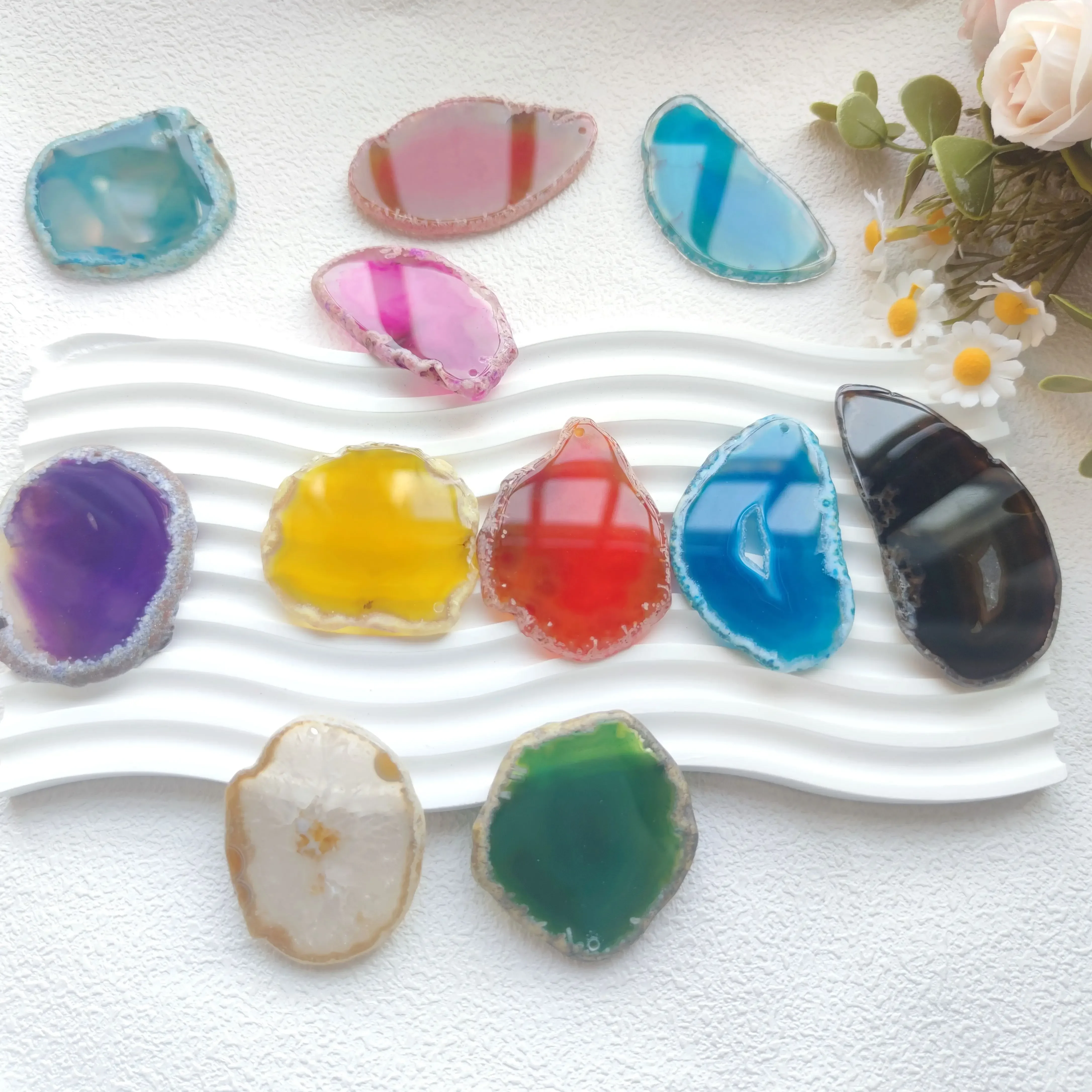 1pc Natural Agate Geode Polished Irregular Crystal Slice Stone With hole DIY Pendant Mineral Home Decoration Healing Crystal