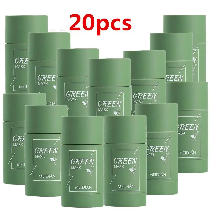 

20PCS Green Tea Mask Solid Face Oil Control Moisturizing Cleansing Mask Acne Treatment Remove Pores Blackhead Skin Care 40g