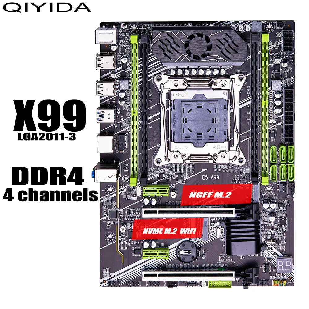 Placa base QIYIDA X99 LGA 2011-3 E5 A99 compatible con 4 canales Xeon E5, gama completa de CPU, memoria RAM DDR4, USB3.0, servidor ATX