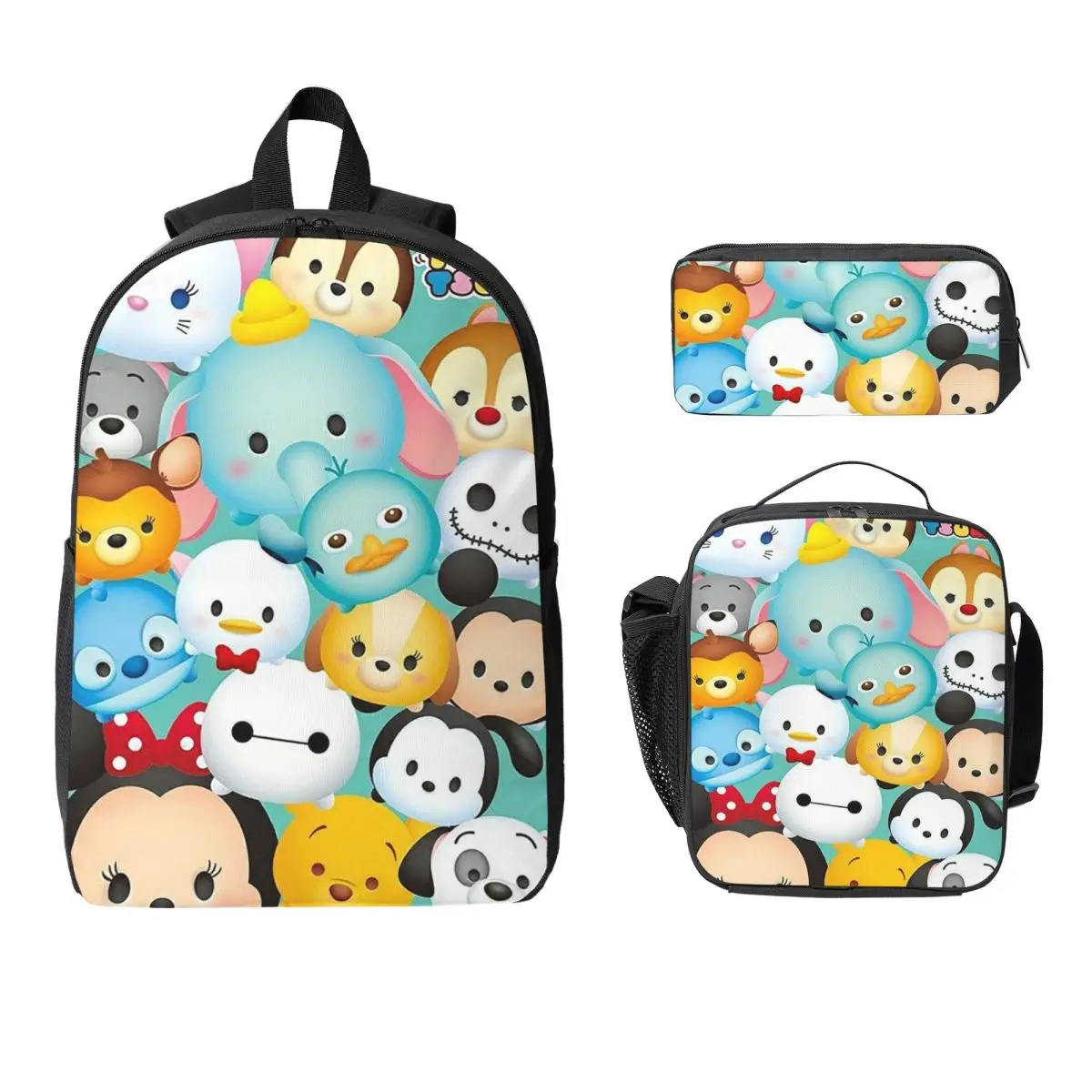 

Рюкзак Tsum Tsum, студенческий рюкзак для мальчиков и девочек, школьная сумка, сумки на плечо для ноутбука, 3 шт., изолированная сумка для обеда, пенал