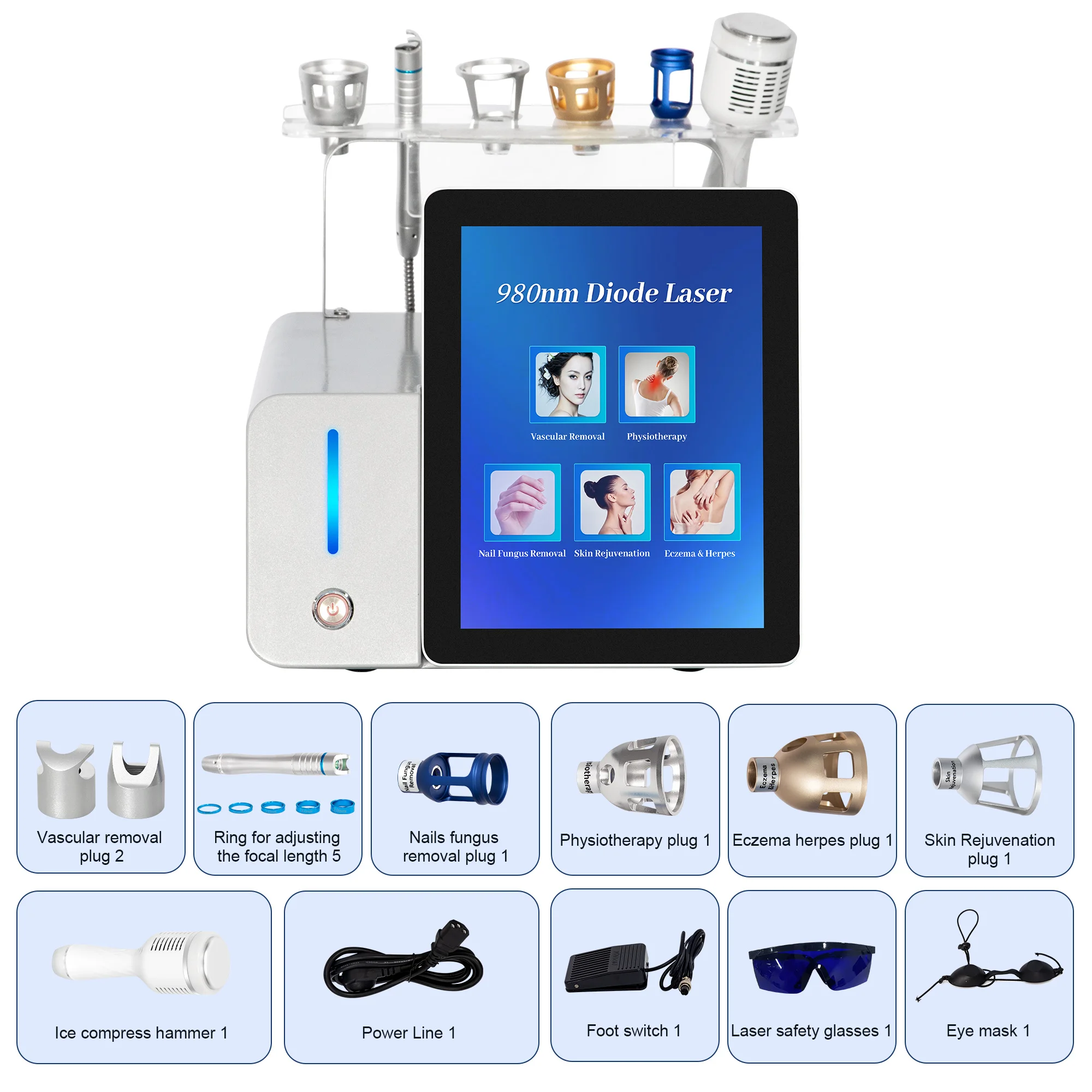 Professional 60W 5 IN 1 980nm Diode Laser Vascular Removal Equipment for Spider Vein Treatment and Nail Fungus Therapy