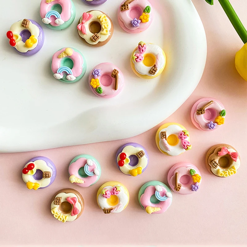 100pcs Sweet Bow Rainbow Fruit Donut Resin Cabochon Charm Embellishment For Diy Scrapbook Crafts Decor Jewelry Accessories